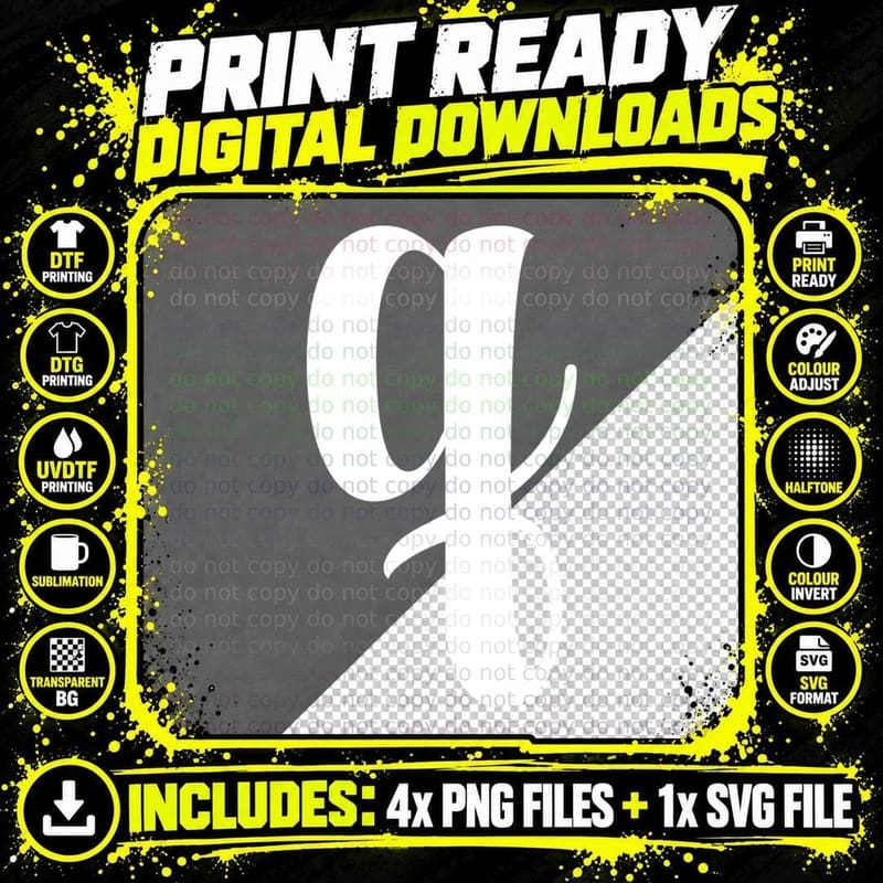 Lowercase Q Single Cursive Black Letter Retro Serif Font Png SVG Digital Bundle