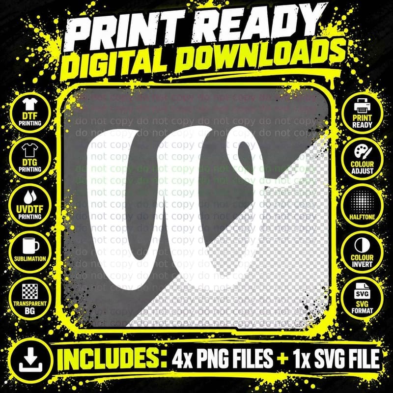 Lowercase W Single Cursive Black Letter Retro Serif Font Png SVG Digital Bundle