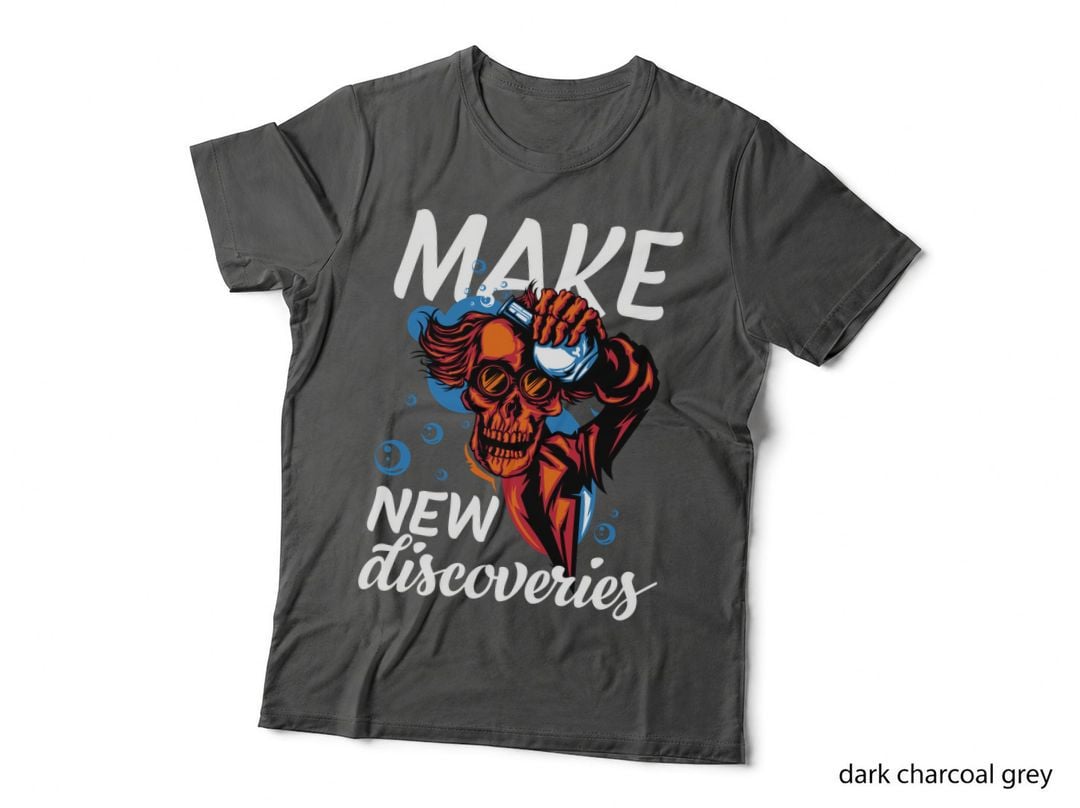 Make New Discoveries Skull Red Retro Bold Typography T-Shirt