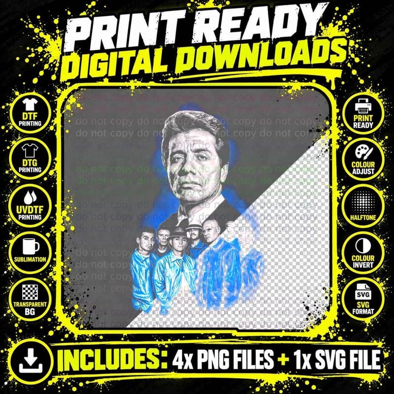 Male Character Formal Wear Portrait Blue Accents Vintage Png SVG Digital Bundle