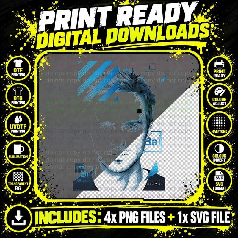 Male Face Halftone Blue Glitch Distressed Vintage Png SVG Digital Bundle