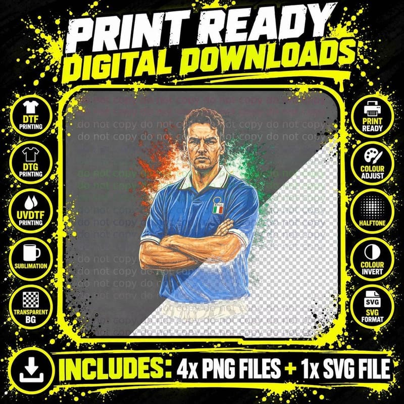 Male Footballer Arms Crossed in Blue Italy Kit Figc Png SVG Digital Bundle