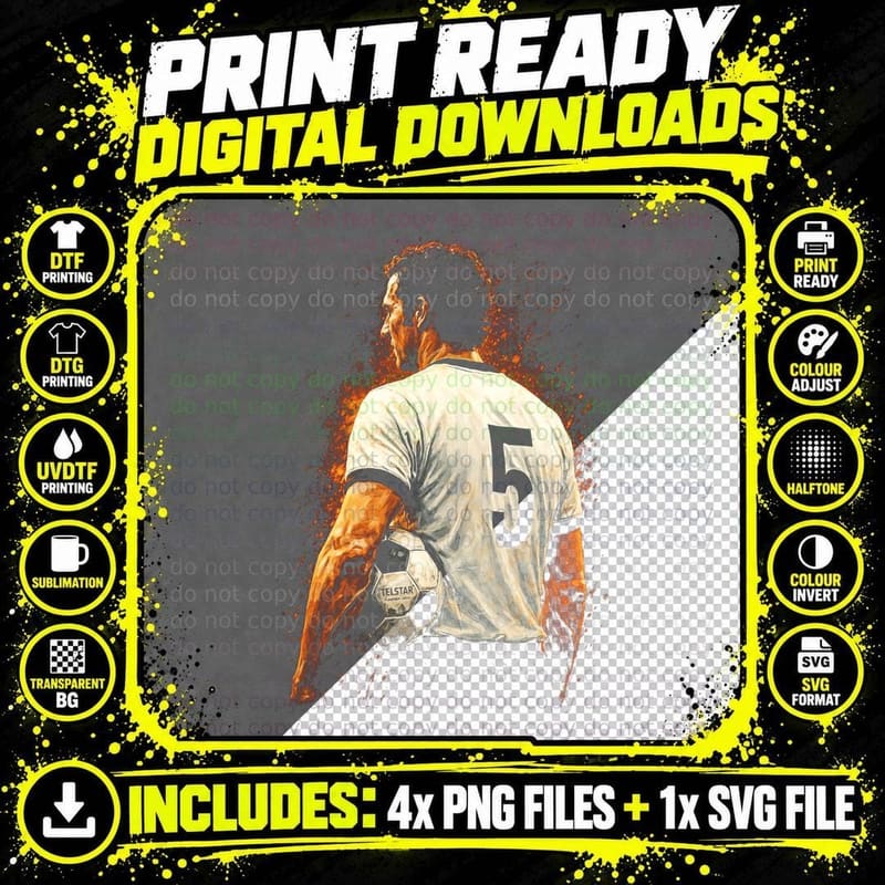 Male Footballer Back View 5 Telstar White Kit Number Png SVG Digital Bundle