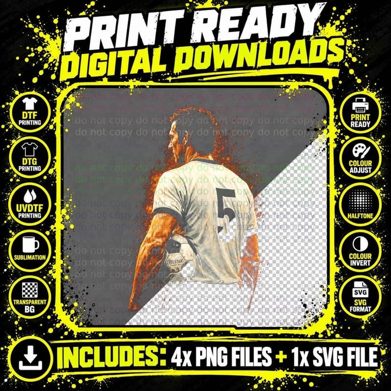 Male Footballer Back View Cream Jersey Number 5 Holding Png SVG Digital Bundle