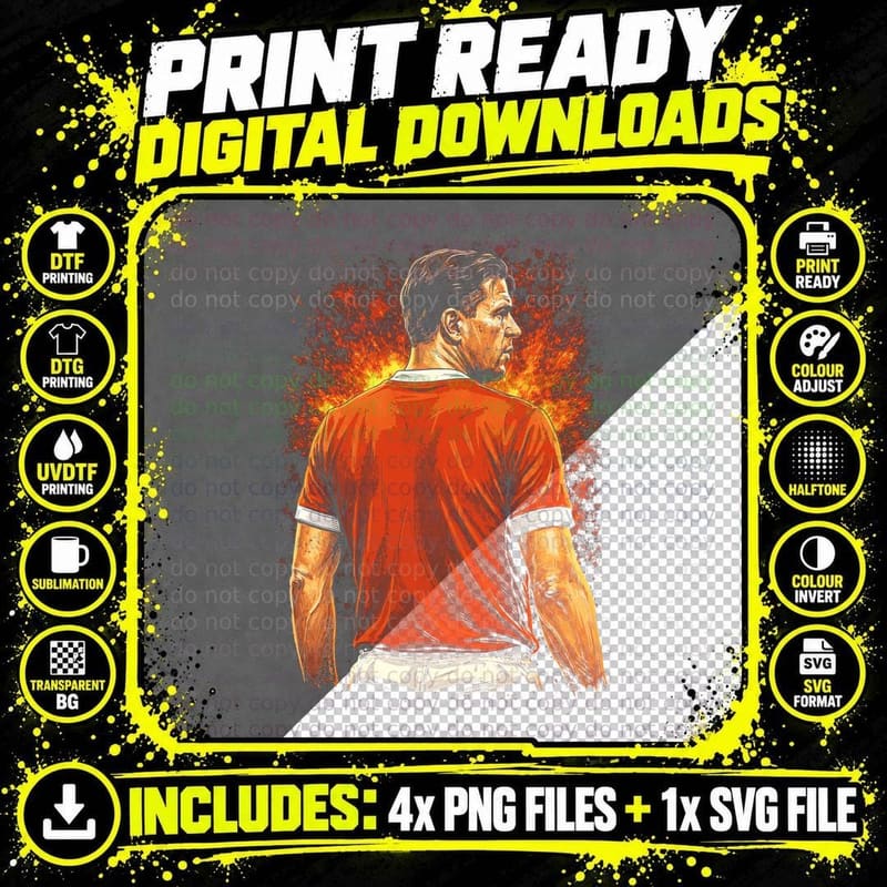 Male Footballer Back View Red and White Vintage Kit Png SVG Digital Bundle