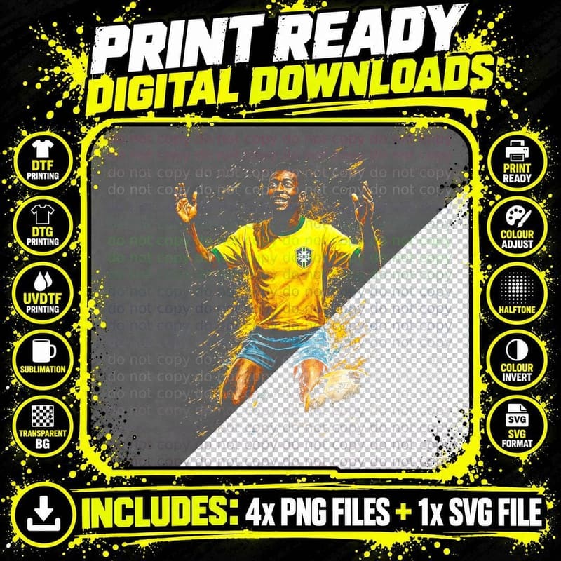 Male Footballer Celebrating Telstar Kneeling Arms Raised Png SVG Digital Bundle