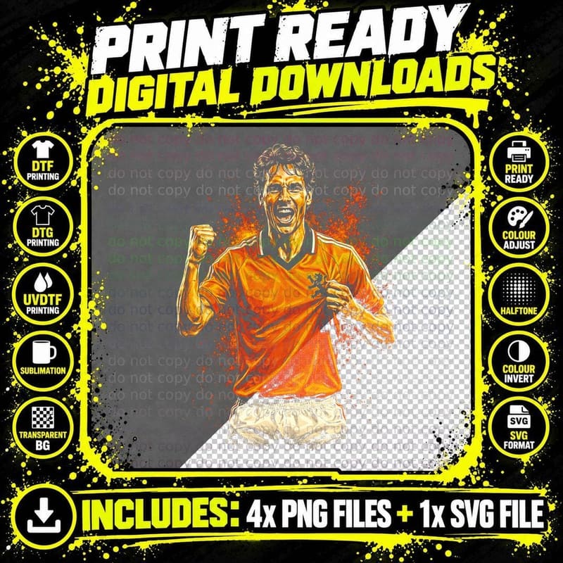Male Footballer Fist Pump Mediobanca Celebrating Orange Png SVG Digital Bundle