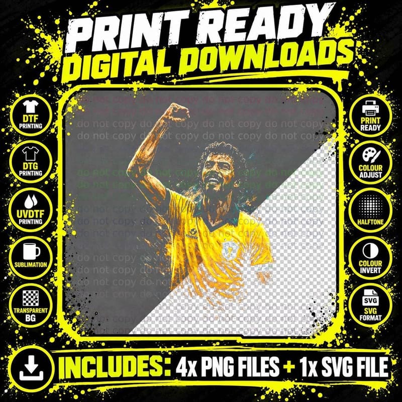 Male Footballer Fist Raised Brasil Yellow Brazil Kit Png SVG Digital Bundle