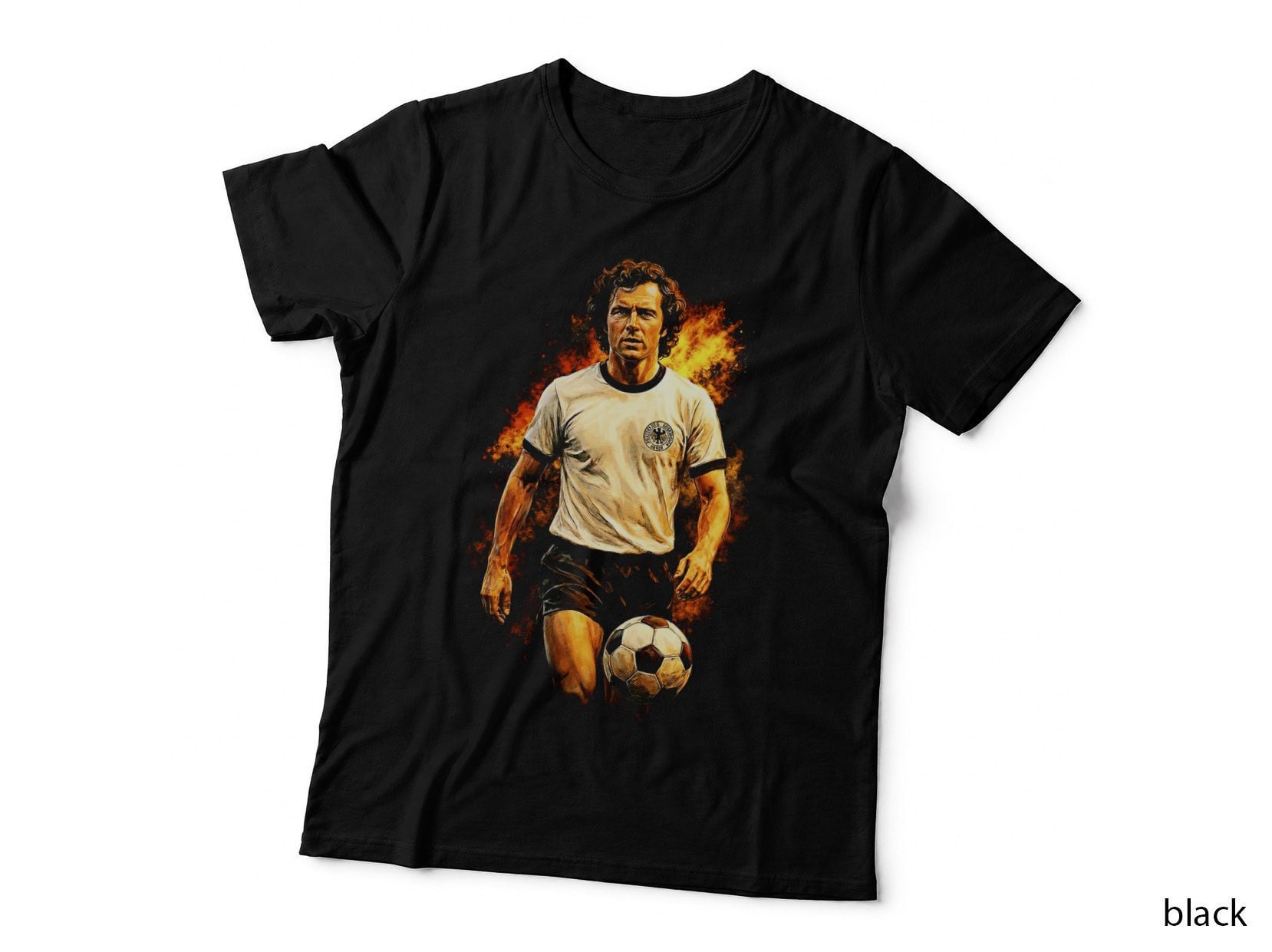 Male Footballer Germany Cream White Kit Dribbling Retro Ball Orange T-Shirt