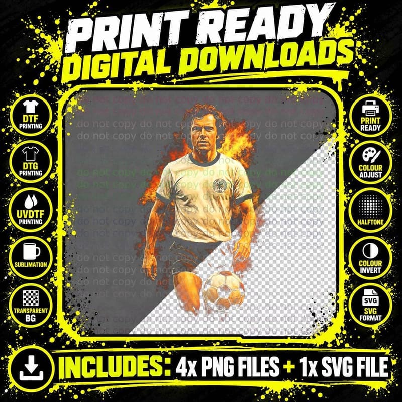 Male Footballer Germany Cream White Kit Dribbling Retro Png SVG Digital Bundle