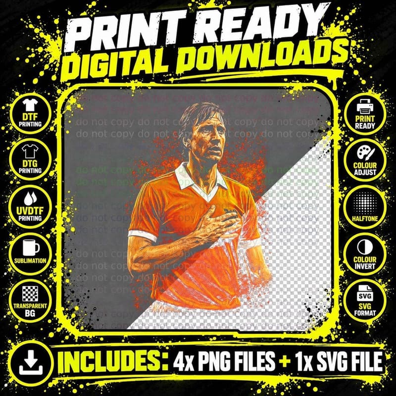 Male Footballer Hand on Chest on Orange Kit Lion Crest Png SVG Digital Bundle