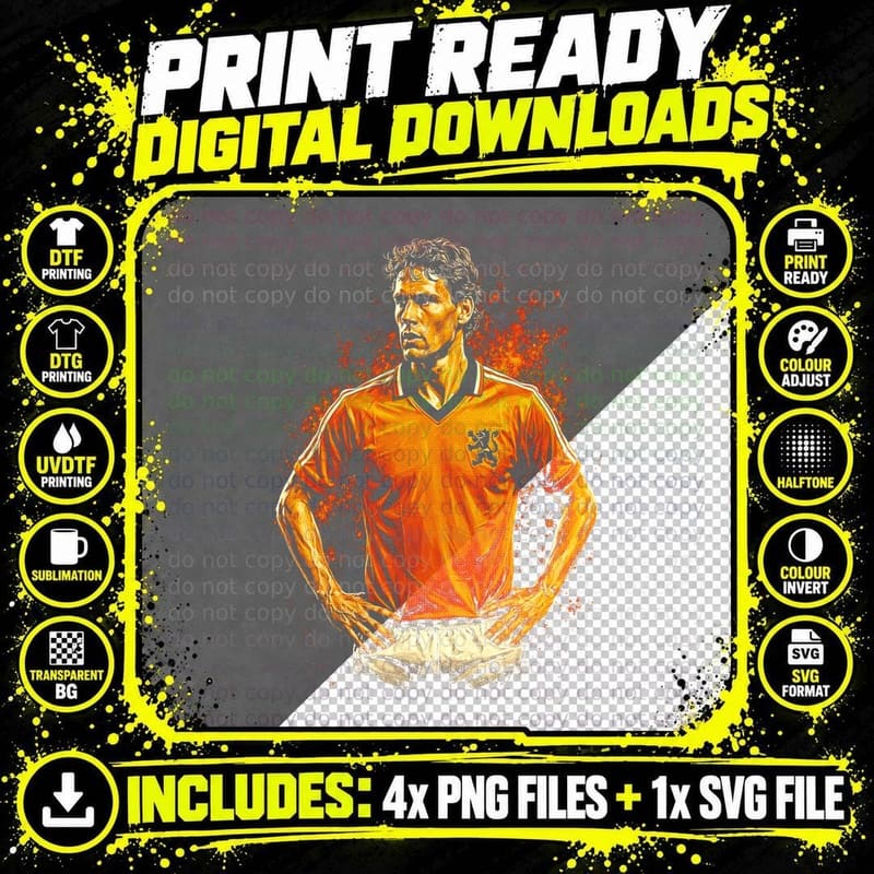 Male Footballer Hands on Hips on Orange Kit Lion Crest Png SVG Digital Bundle