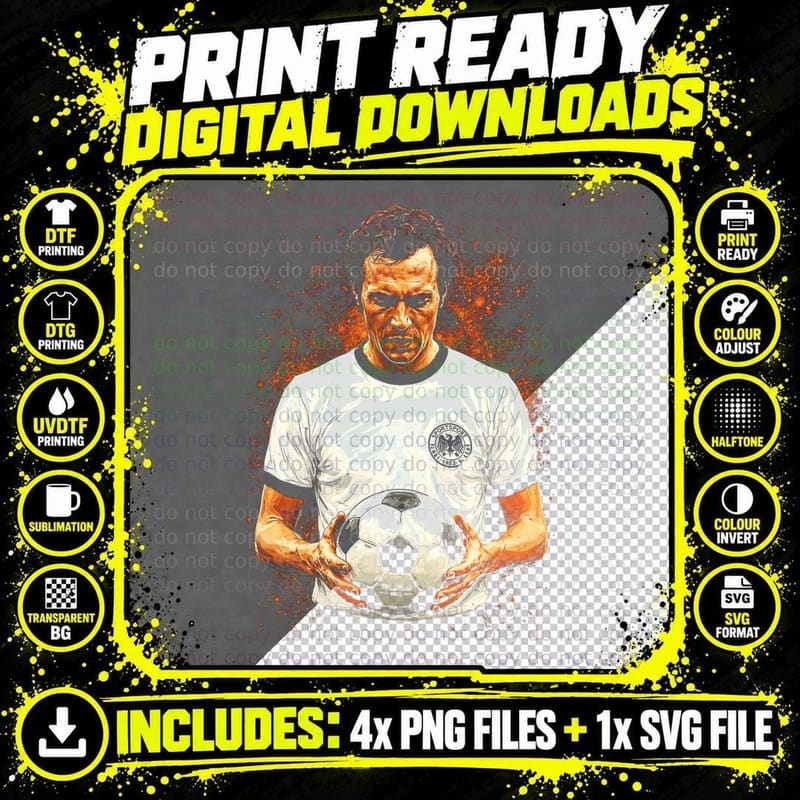 Male Footballer Holding Ball in White Kit Telstar Retro Png SVG Digital Bundle