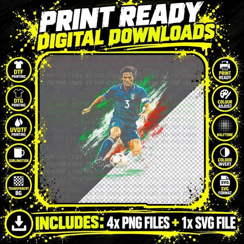 Male Footballer Kicking Ball Italia 3 Blue Italy Kit Png SVG Digital Bundle