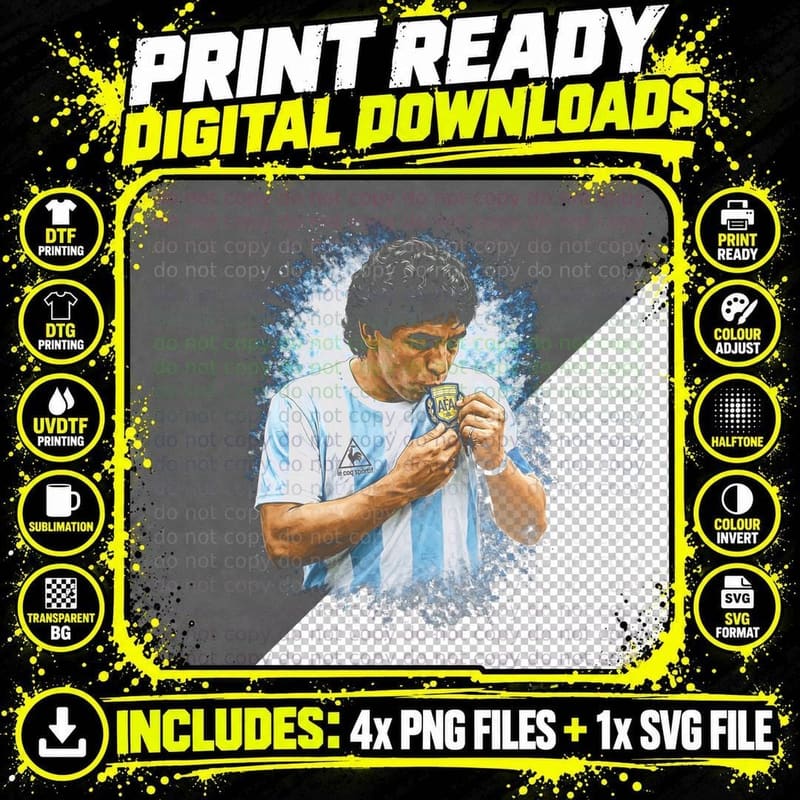 Male Footballer Kissing Badge in Striped Argentina Kit Png SVG Digital Bundle