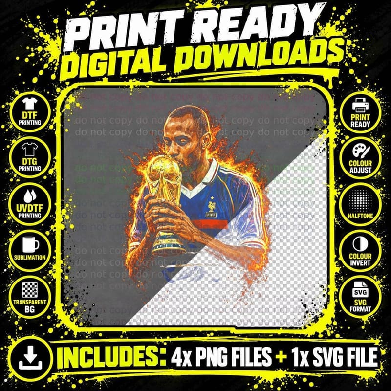 Male Footballer Kissing Trophy in Blue France Kit Fff Png SVG Digital Bundle