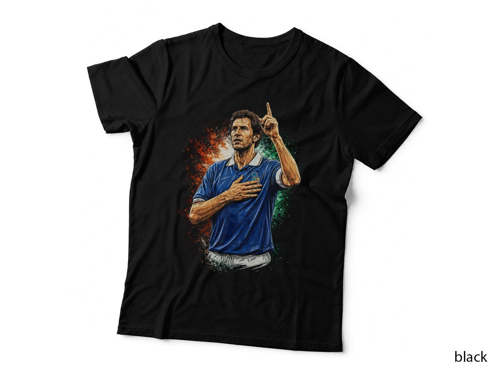 Male Footballer Pointing up in Blue Italy Kit Figc Retro Illustrated T-Shirt