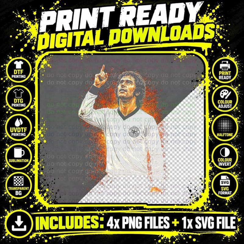 Male Footballer Pointing up in White Kit Retro Png SVG Digital Bundle