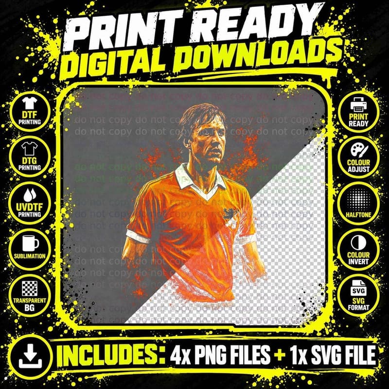 Male Footballer Portrait Orange Kit White Collar Lion Png SVG Digital Bundle