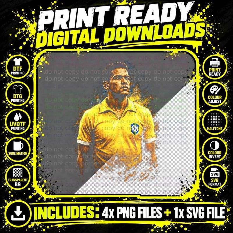 Male Footballer Retro Brazil Yellow Collared Cbd Crest Png SVG Digital Bundle