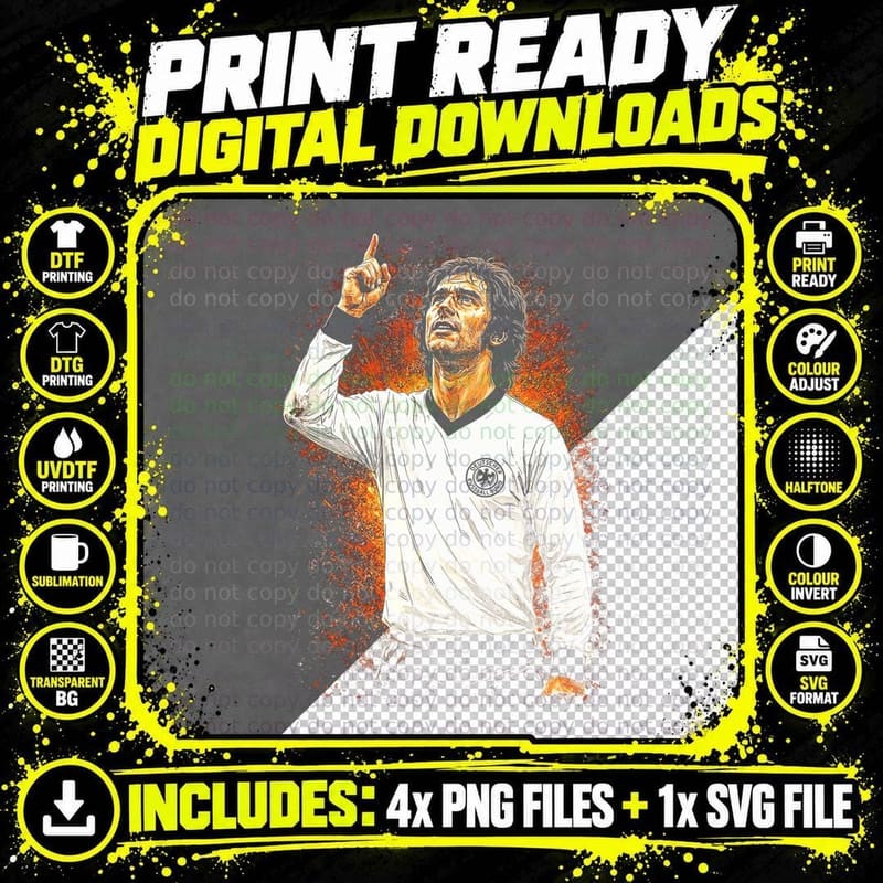 Male Footballer Retro Germany White Kit Crest Pointing Png SVG Digital Bundle