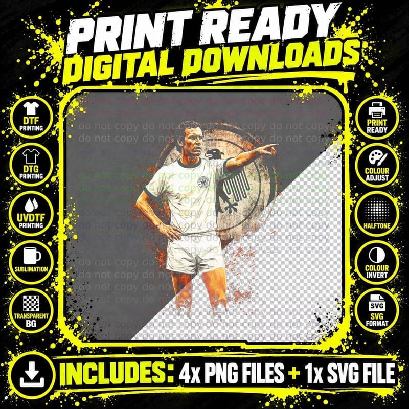 Male Footballer Retro Germany White Kit Eagle Emblem Png SVG Digital Bundle