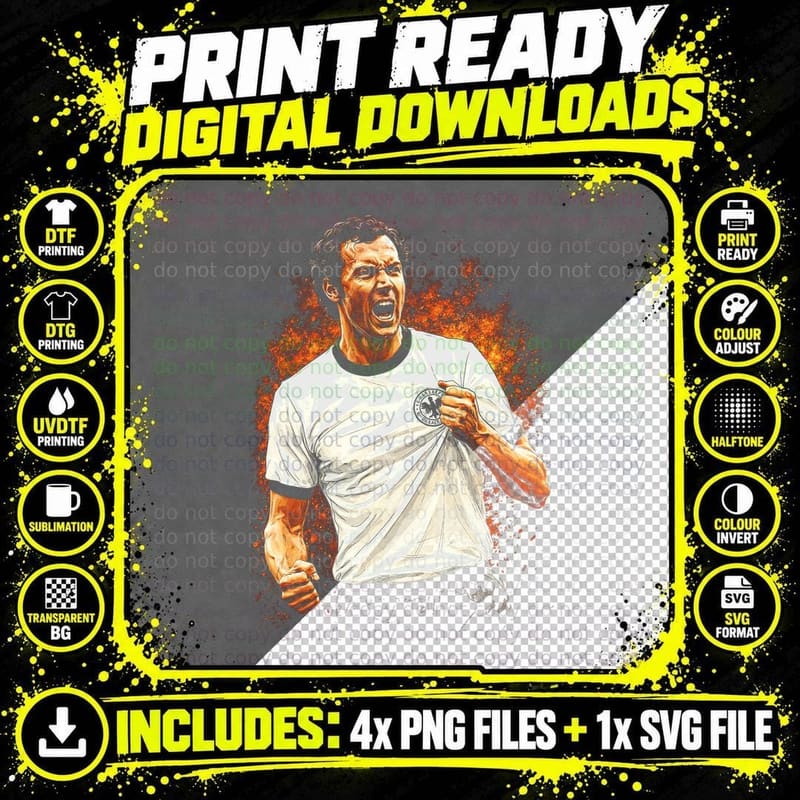 Male Footballer Shouting Holding Shirt Retro Illustrated Png SVG Digital Bundle