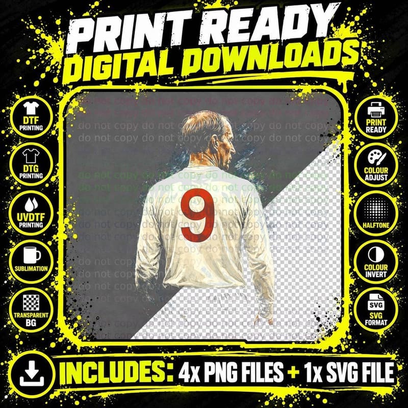 Male Footballer Vintage England White Kit Back View Red Png SVG Digital Bundle