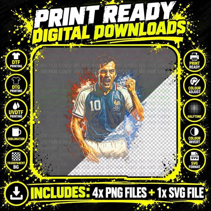 Male Footballer in Blue Grey France Kit Number 10 Retro Png SVG Digital Bundle