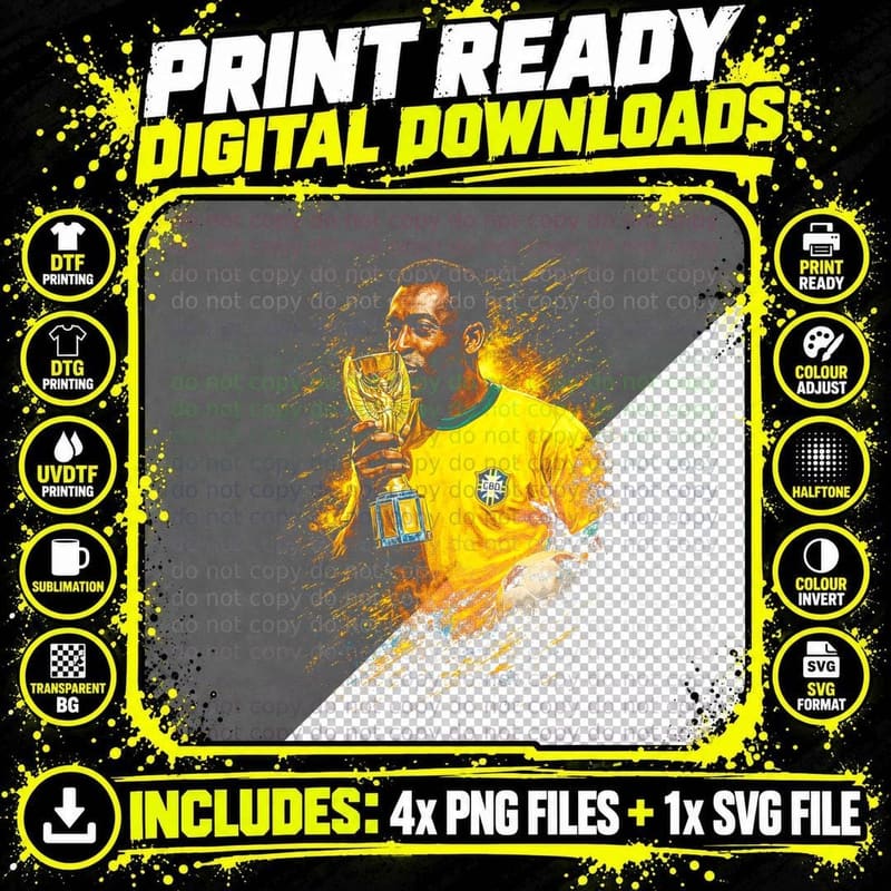 Male Footballer with Trophy Telstar Brazilian Kissing Png SVG Digital Bundle