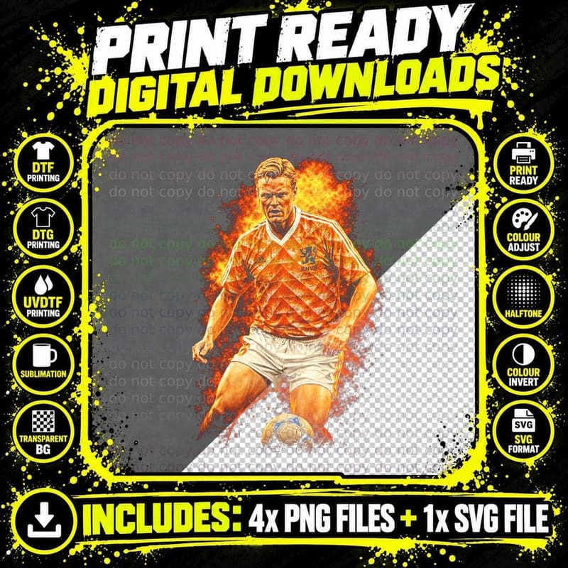 Male Netherlands Footballer Vintage Orange Diamond Png SVG Digital Bundle