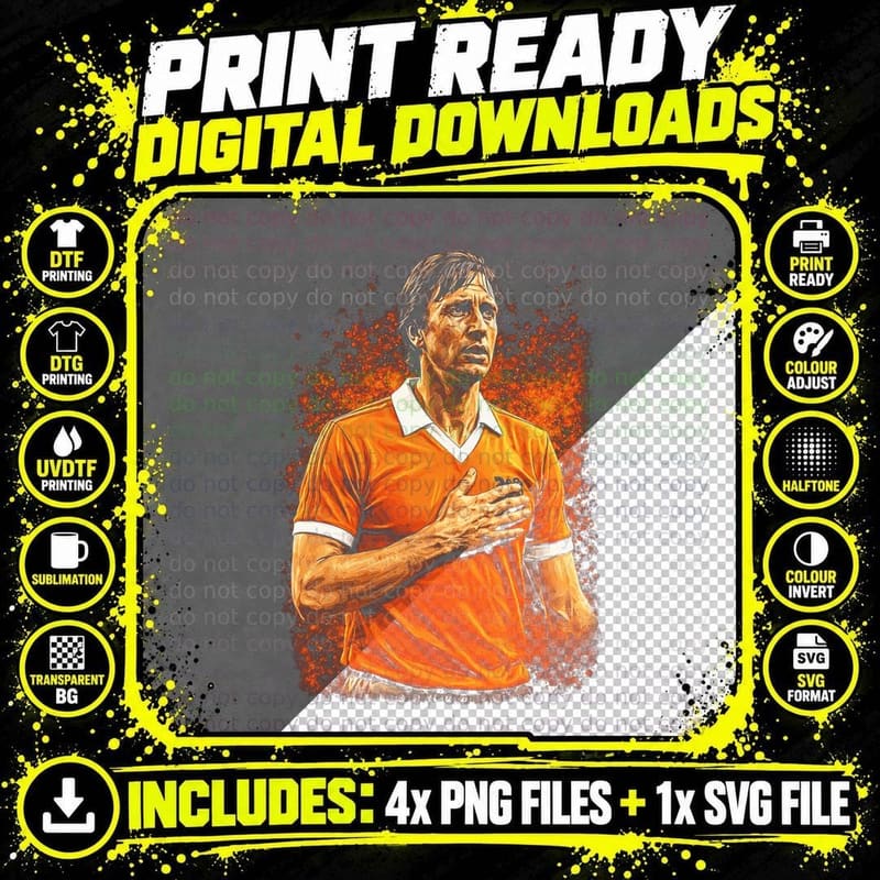 Male Netherlands Footballer Vintage Orange Jersey Hand Png SVG Digital Bundle