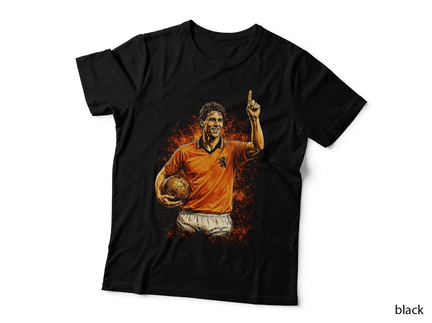 Male Netherlands Footballer Vintage Orange Jersey Lion Crest Holding T-Shirt
