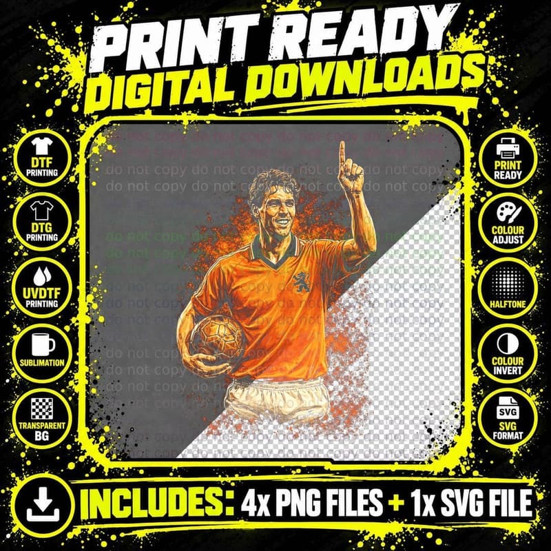 Male Netherlands Footballer Vintage Orange Jersey Lion Png SVG Digital Bundle