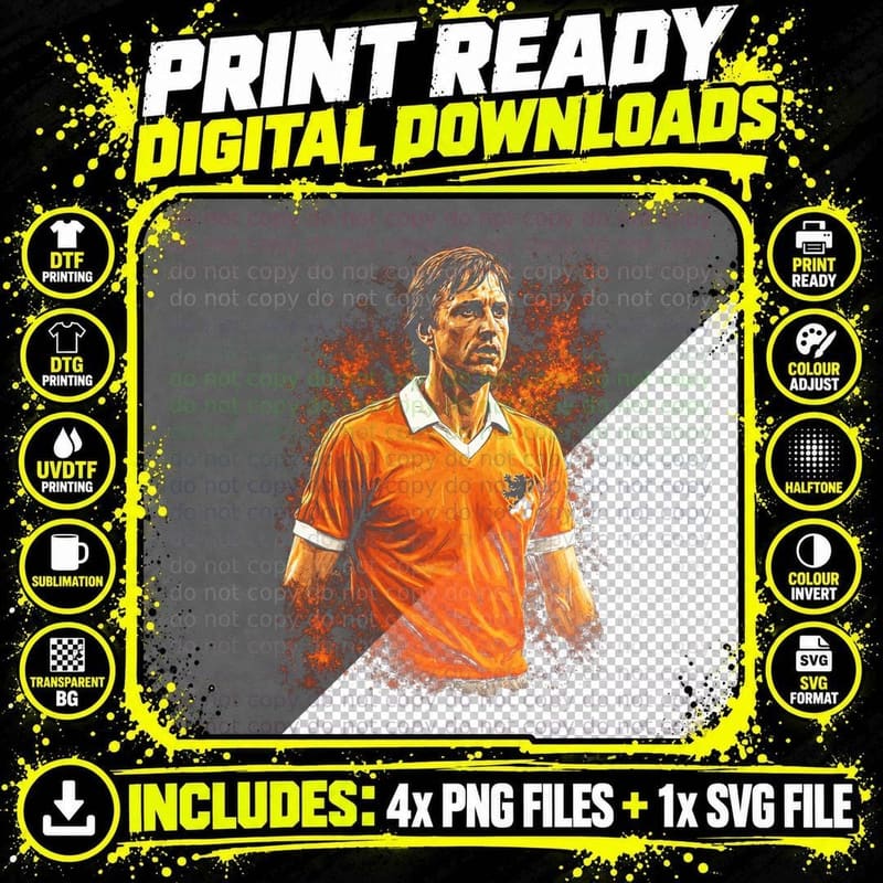 Male Netherlands Footballer Vintage Orange Jersey Lion Png SVG Digital Bundle