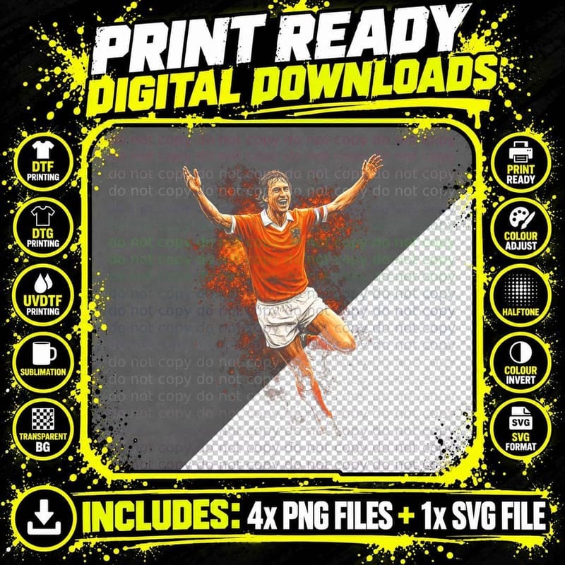 Male Netherlands Footballer Vintage Red Jersey Jumping Png SVG Digital Bundle