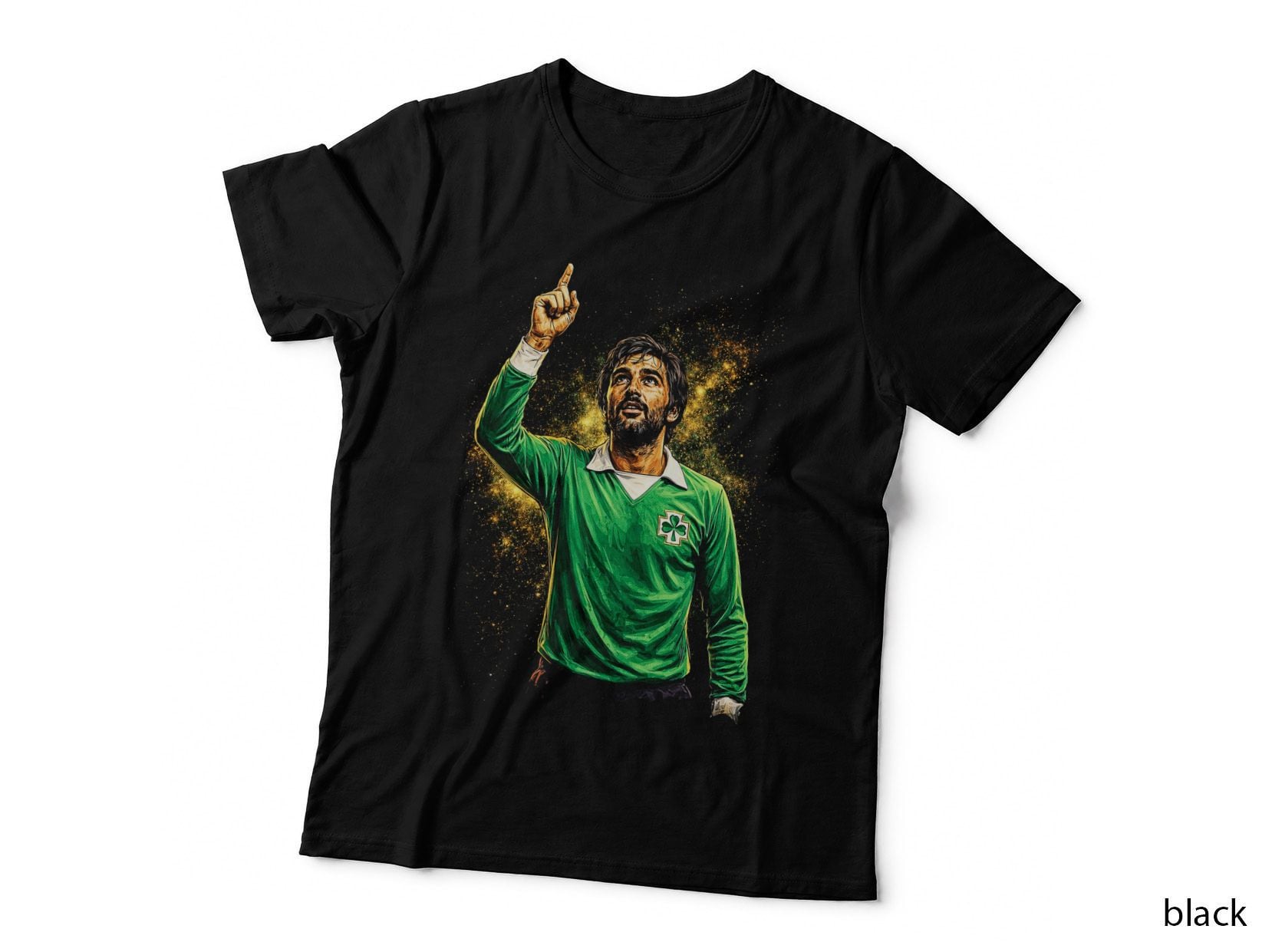 Male Northern Ireland Footballer Vintage Green Jersey White Collar T-Shirt