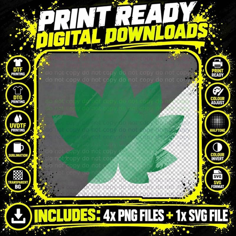 Maple Leaf Green Textured Plant Vintage T-Shirt Png SVG Digital Bundle