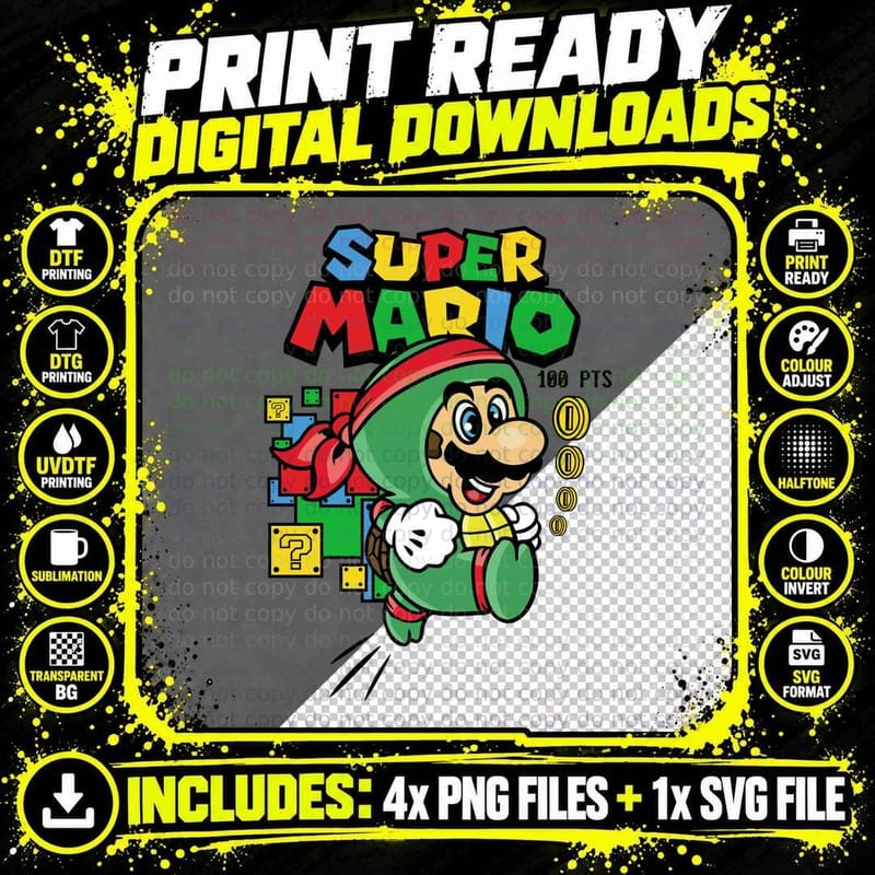 Mario in Green Hooded Costume Super 100 Pts Hood with Png SVG Digital Bundle