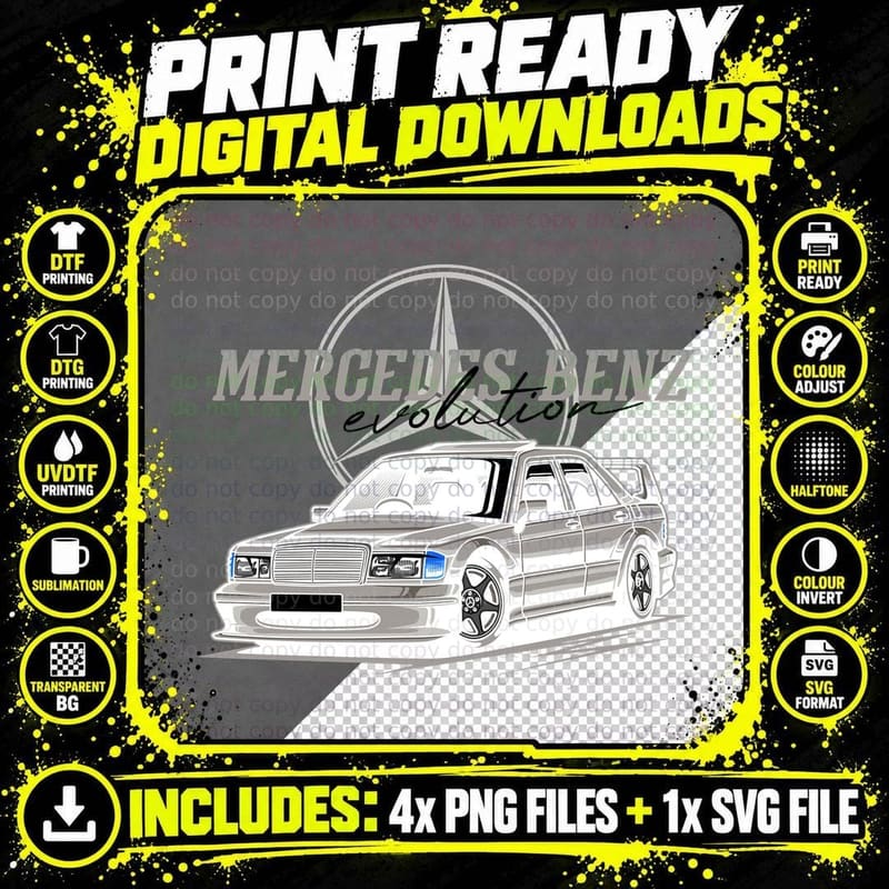 Mercedes-Benz Evolution W124 500e Classy Vintage Classic Png SVG Digital Bundle