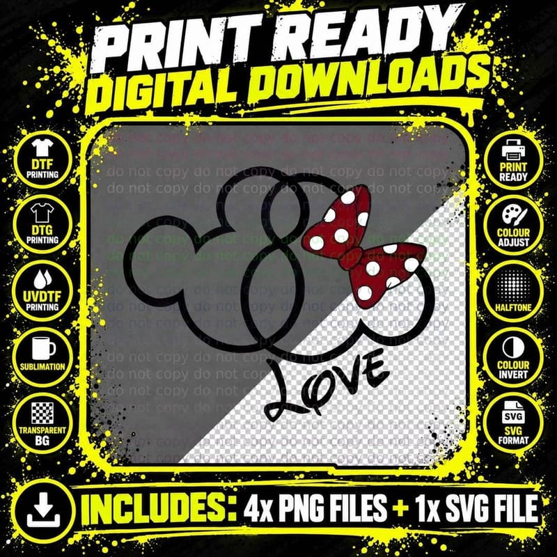 Mickey Minnie Black Red White Classic Couple Ears Cute Png SVG Digital Bundle
