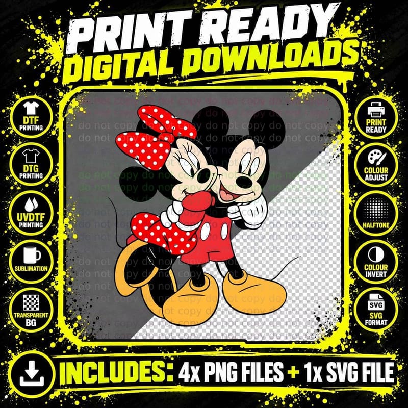 Mickey Minnie Red White Polka Dot Kiss Classic Cute Png SVG Digital Bundle