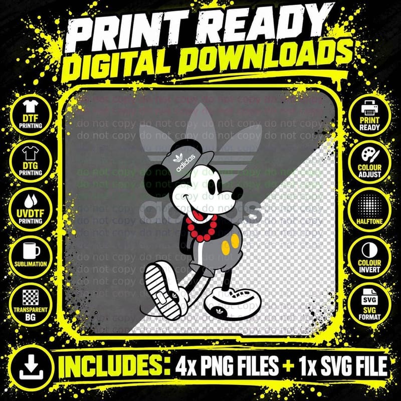 Mickey Mouse Classic Ears Cartoon Character T-Shirt Png SVG Digital Bundle