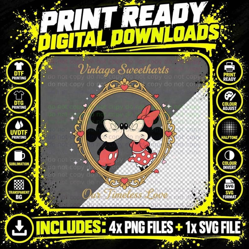 Mickey and Minnie Mouse Vintage Sweethearts Our Timeless Png SVG Digital Bundle