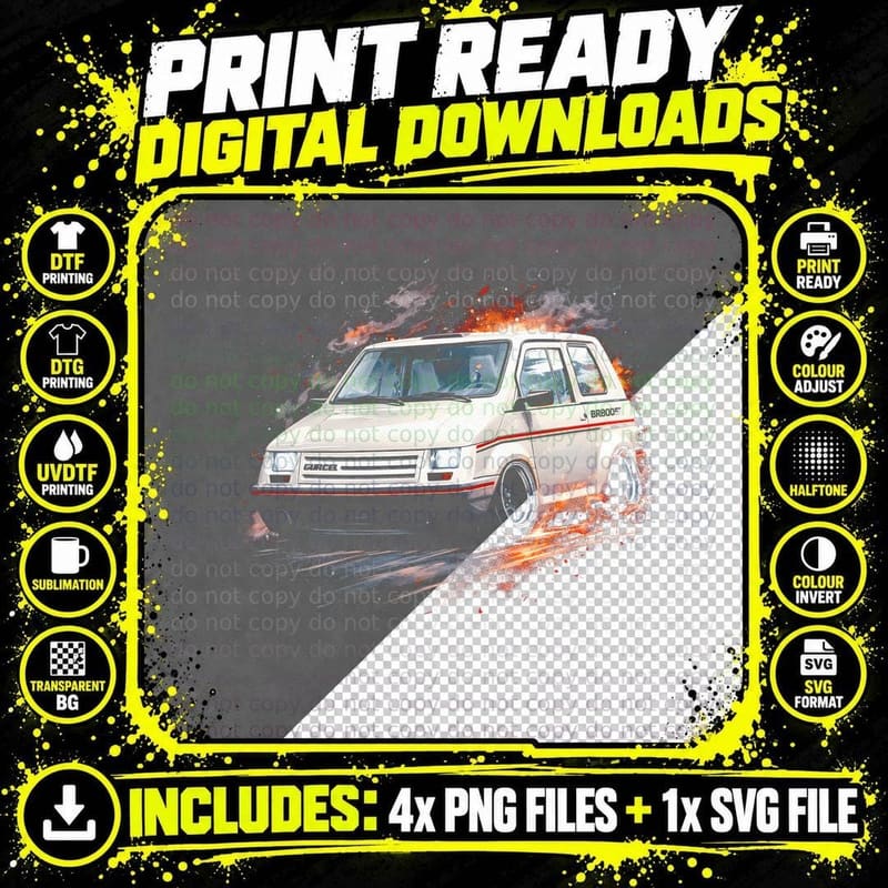 Microcar T-Shirt, Halftone Classic Car Graphic Tee Png SVG Digital Bundle