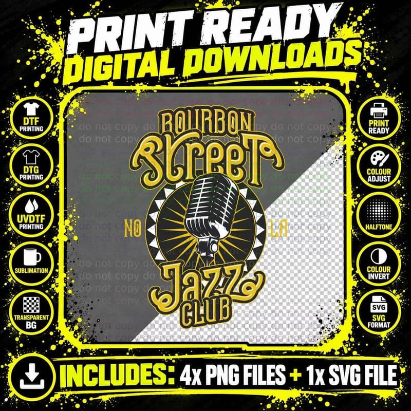 Microphone Speaker Bourbon Street No La Jazz Club Retro Png SVG Digital Bundle