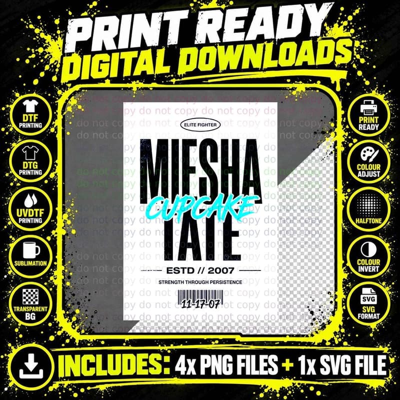 Miesha Tate Cupcake Black Background Bold Distressed Png SVG Digital Bundle