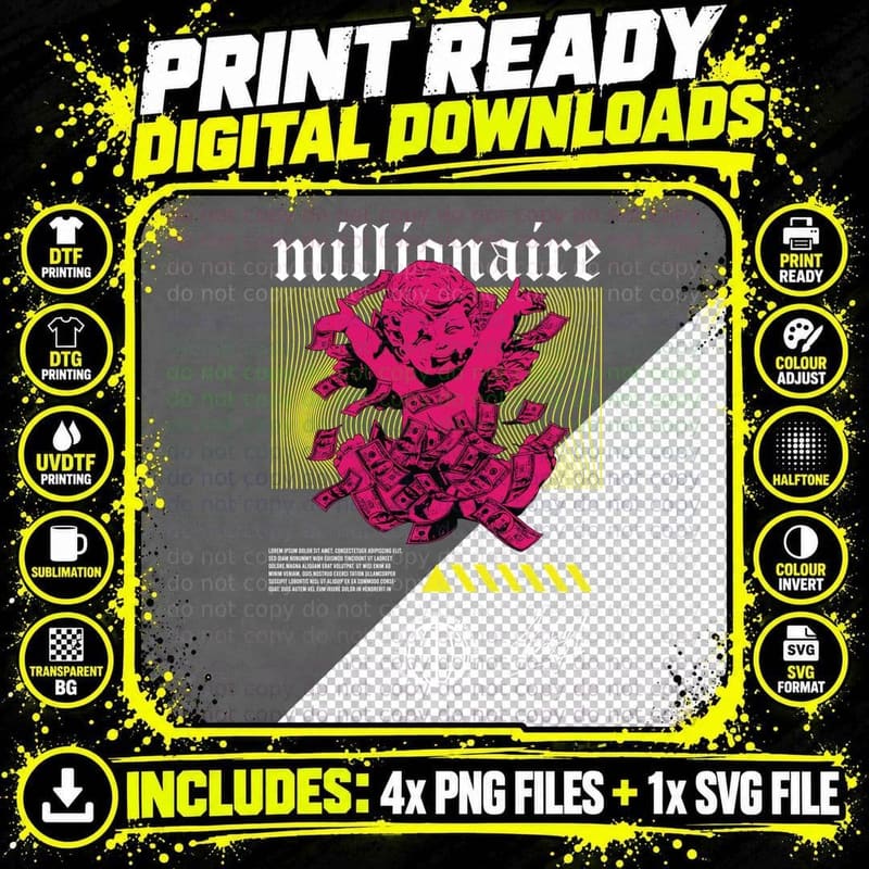 Millionnaire Pink Cherub Angel Vintage Retro Halftone Png SVG Digital Bundle