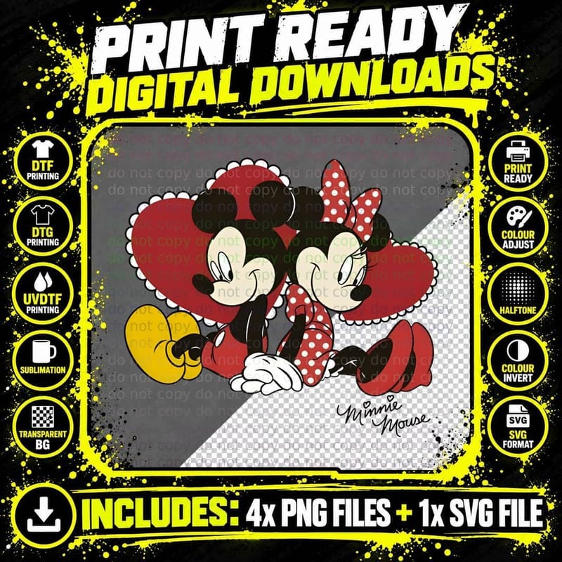 Minnie Mouse Classic Pair in Red Polka Dot T-Shirt Png SVG Digital Bundle
