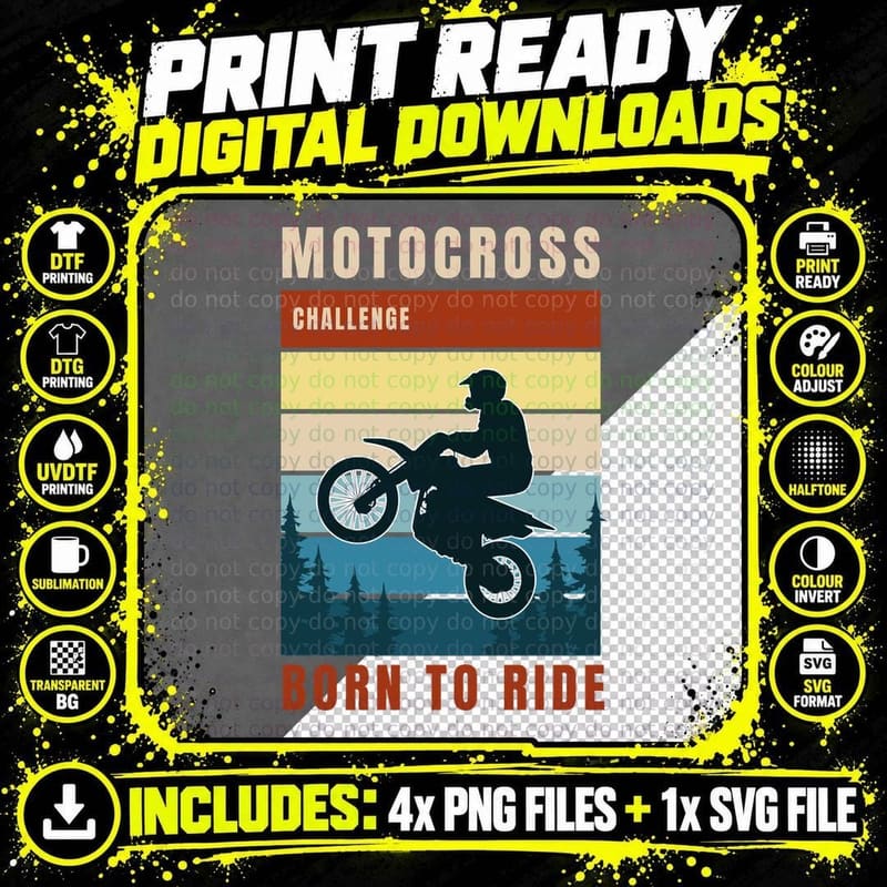 Motocross Challenge Born to Ride Rider Jumper Sport Png SVG Digital Bundle